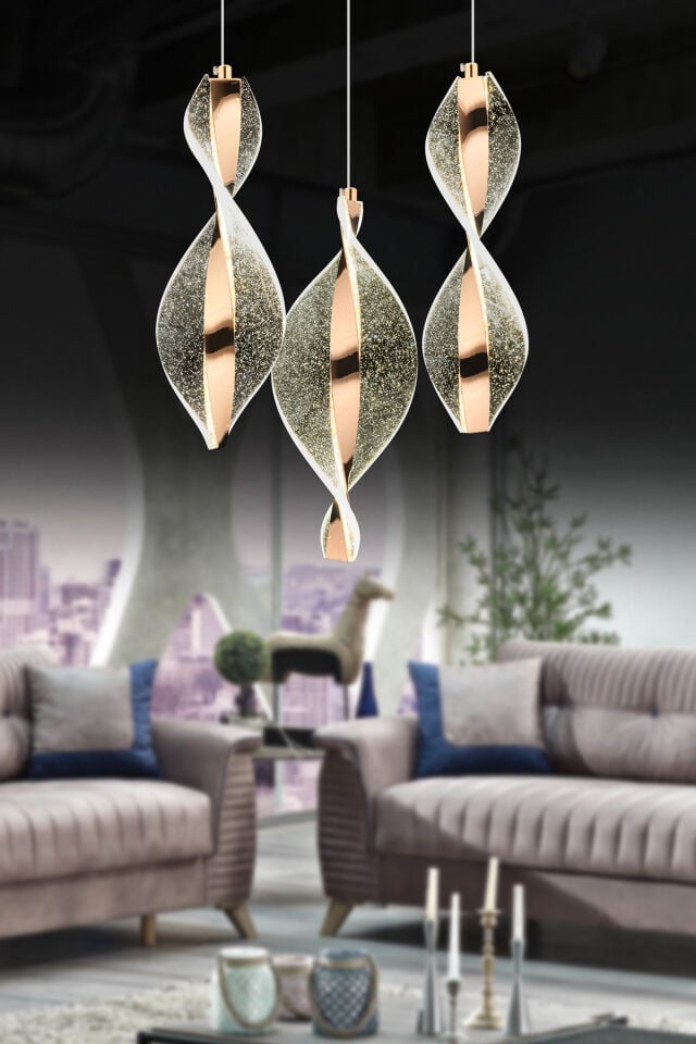 Mars 3'lü Kumandalı Gold Led 3 Renk Modern Ledli Avize