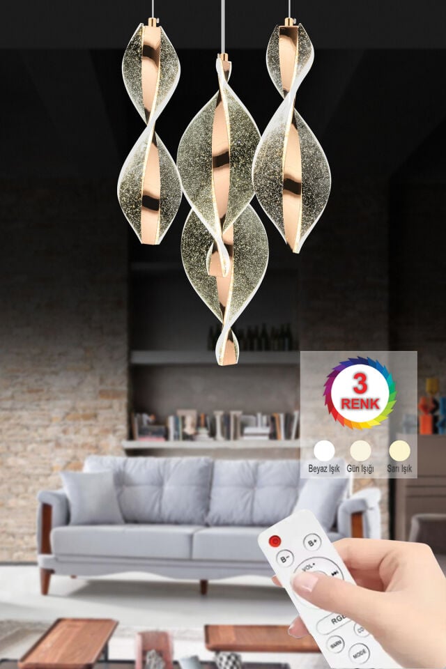 Mars 4'lü Kumandalı Gold Led 3 Renk Modern Ledli Avize