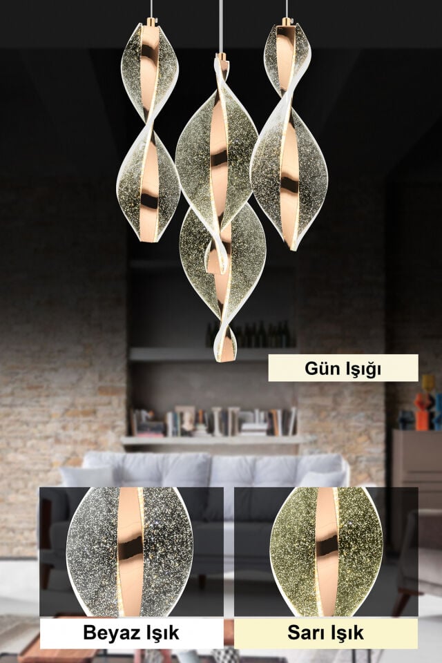 Mars 4'lü Kumandalı Gold Led 3 Renk Modern Ledli Avize
