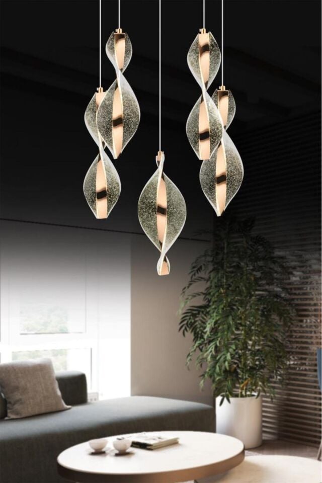 Mars 5'li Kumandalı Gold Led 3 Renk Modern Ledli Avize