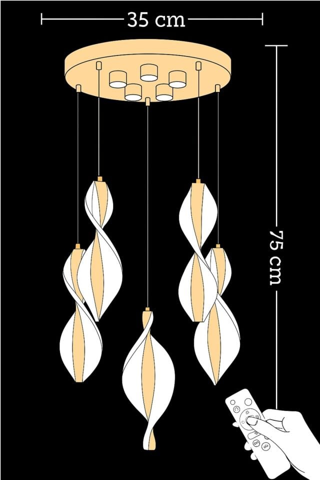 Mars 5'li Kumandalı Gold Led 3 Renk Modern Ledli Avize