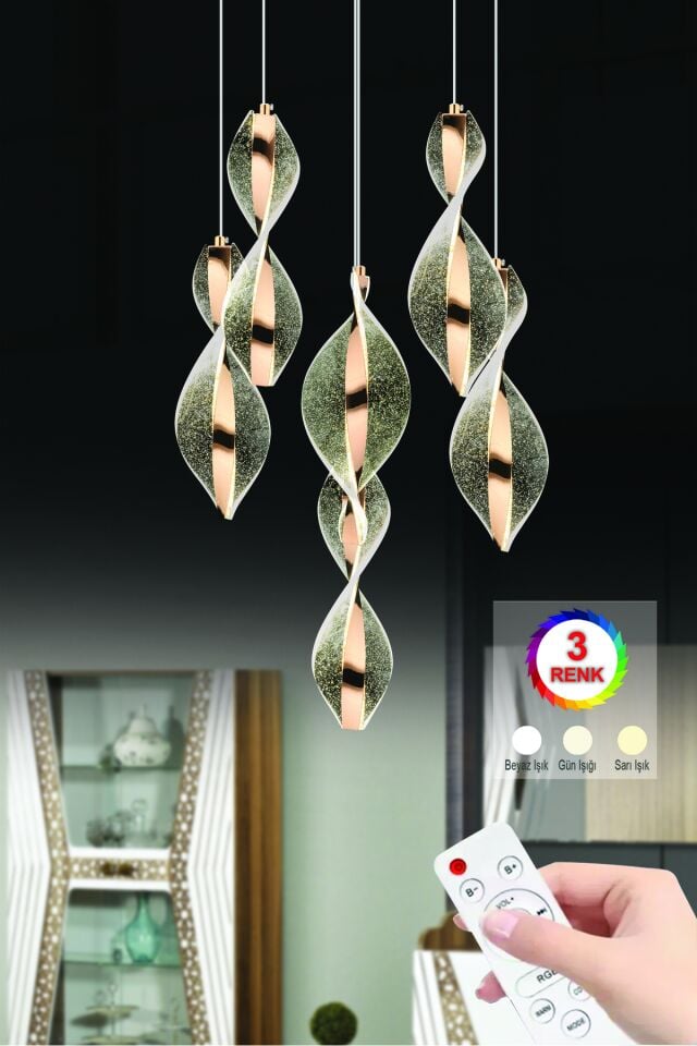 Mars 6'lı Kumandalı Gold Led 3 Renk Modern Ledli Avize