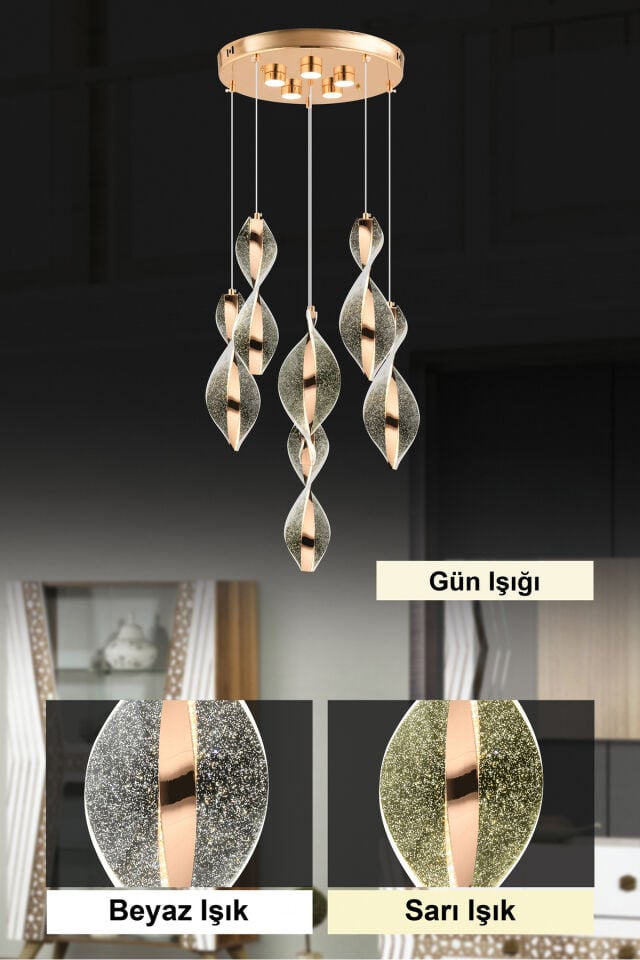 Mars 6'lı Kumandalı Gold Led 3 Renk Modern Ledli Avize
