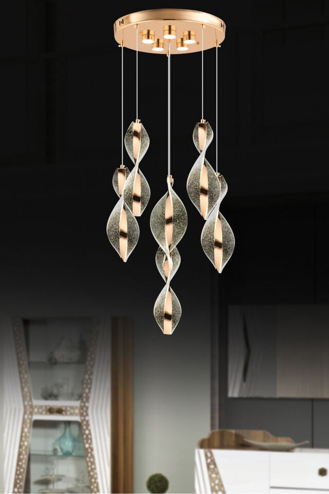 Mars 6'lı Kumandalı Gold Led 3 Renk Modern Ledli Avize