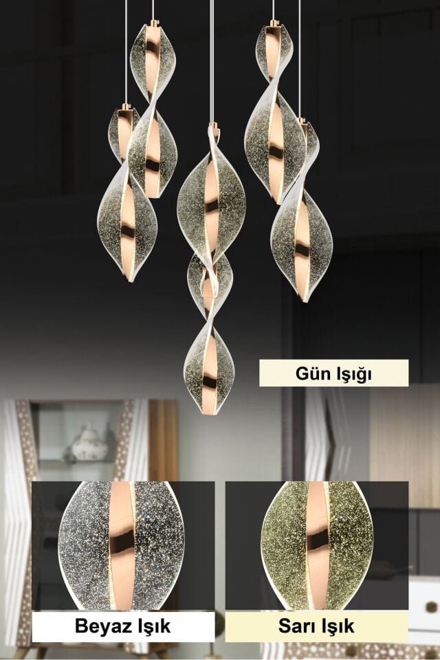 Mars 6'lı Kumandalı Gold Led 3 Renk Modern Ledli Avize