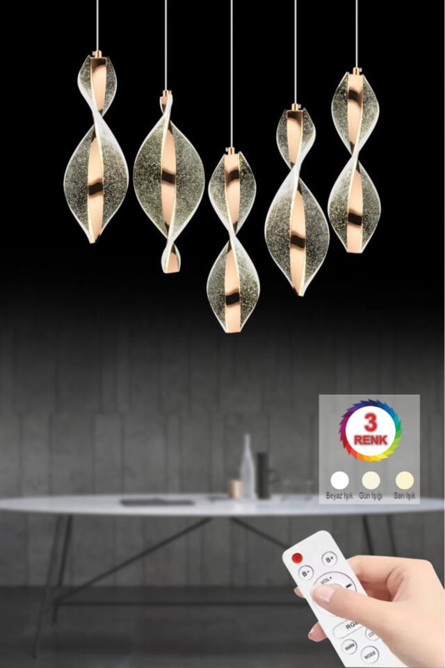 Mars 5'li Sıralı Kumandalı Gold Led 3 Renk Modern Ledli Avize