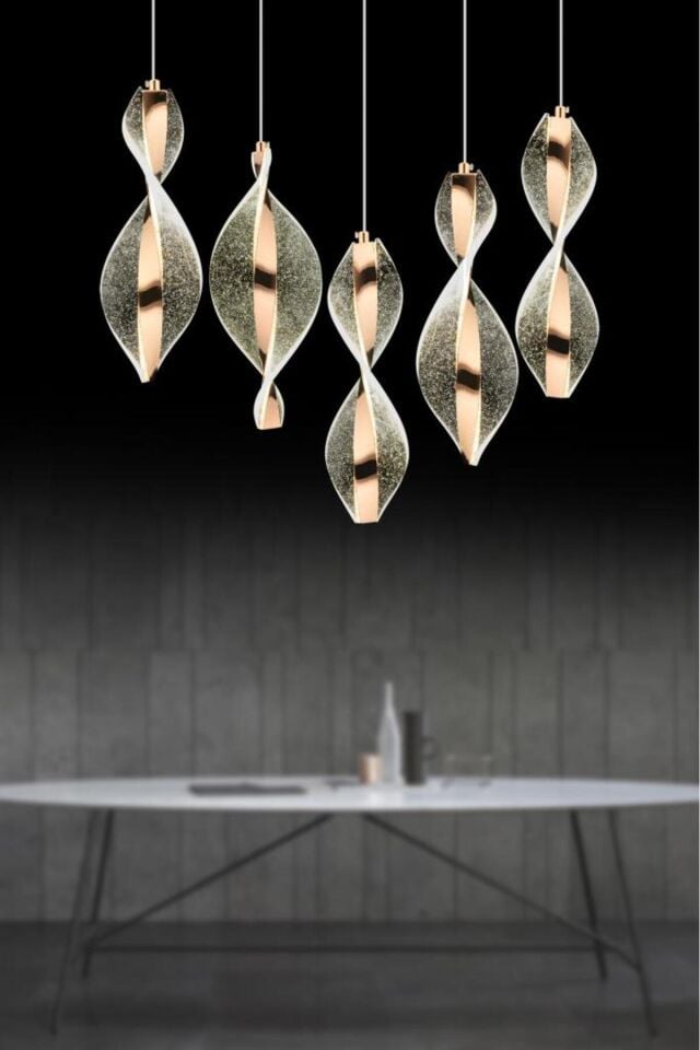 Mars 5'li Sıralı Kumandalı Gold Led 3 Renk Modern Ledli Avize