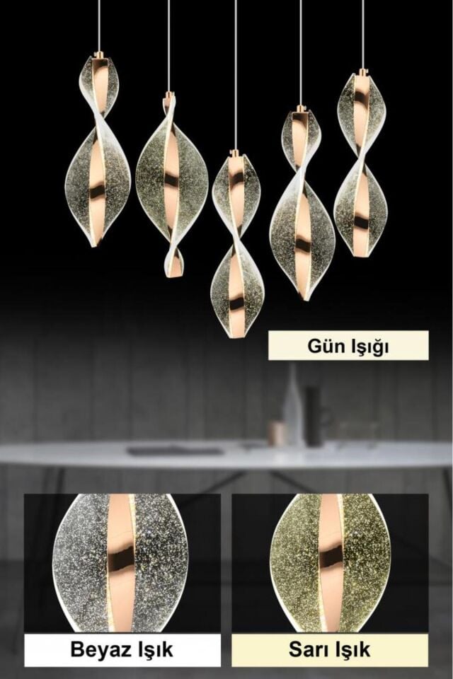 Mars 5'li Sıralı Kumandalı Gold Led 3 Renk Modern Ledli Avize