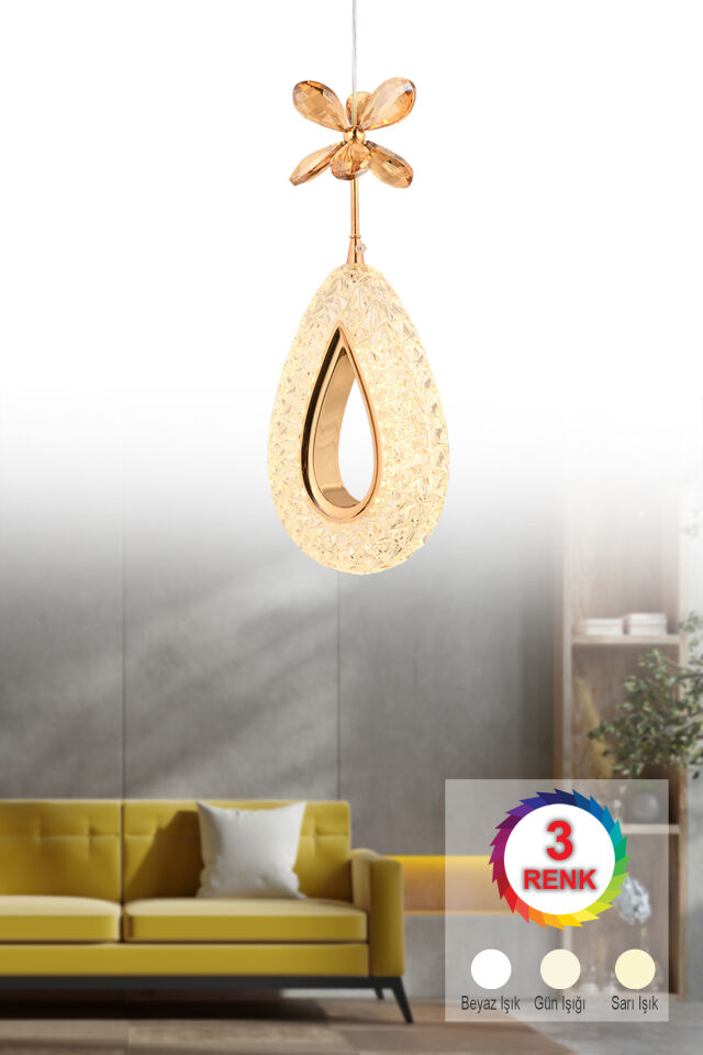 Hera Tekli Gold 3 Renk Ledli Avize
