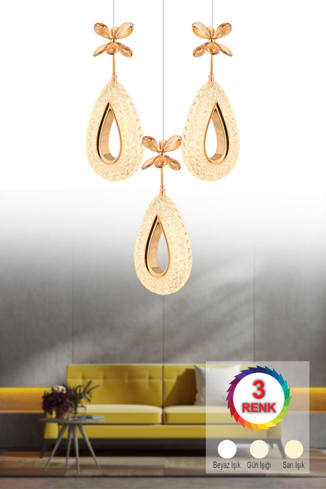 Hera 3 Lü Gold 3 Renk Kumandalı Ledli Avize