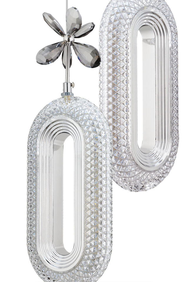 Led Alfa 2'li Gümüş Kumandalı 3 Renk Ledli Modern Led Avize
