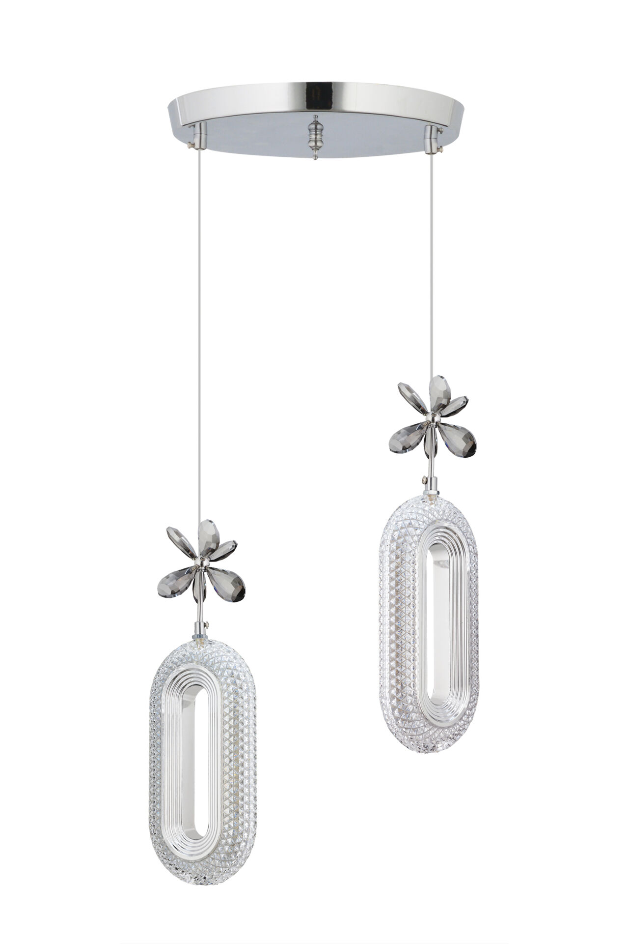 Led Alfa 2'li Gümüş Kumandalı 3 Renk Ledli Modern Led Avize