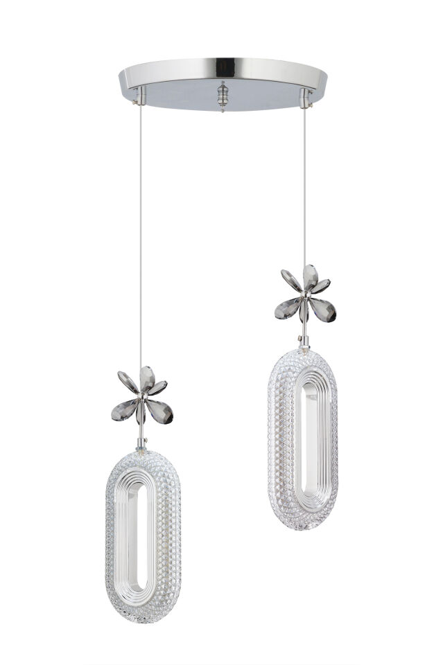Led Alfa 2'li Gümüş Kumandalı 3 Renk Ledli Modern Led Avize