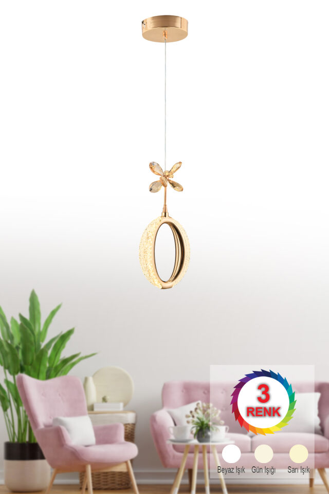 İstanbul Avize Zeus Tekli Gold 3 Renk Ledli Modern Led Avize