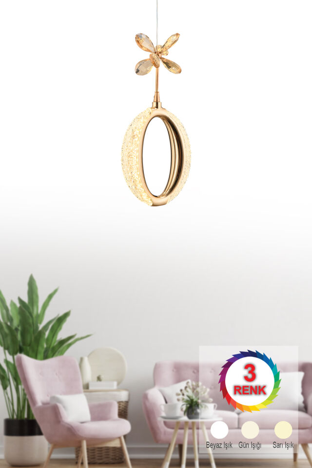 İstanbul Avize Zeus Tekli Gold 3 Renk Ledli Modern Led Avize