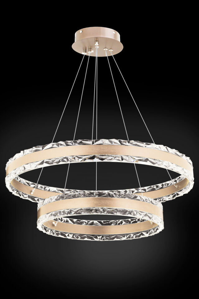 Claire Çift Katlı Rose Gold Kumandalı 3 Renk Ledli Modern Lüx Led Avize