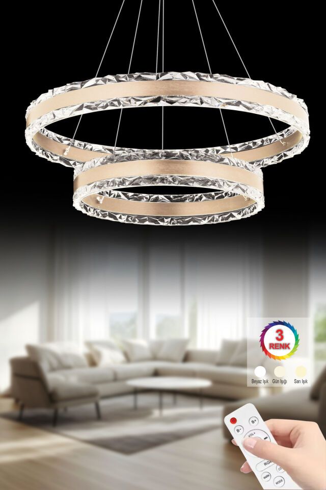 Claire Çift Katlı Rose Gold Kumandalı 3 Renk Ledli Modern Lüx Led Avize