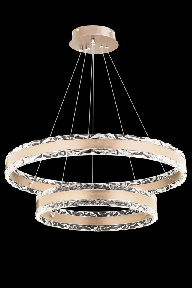 Claire Çift Katlı Rose Gold Kumandalı 3 Renk Ledli Modern Lüx Led Avize