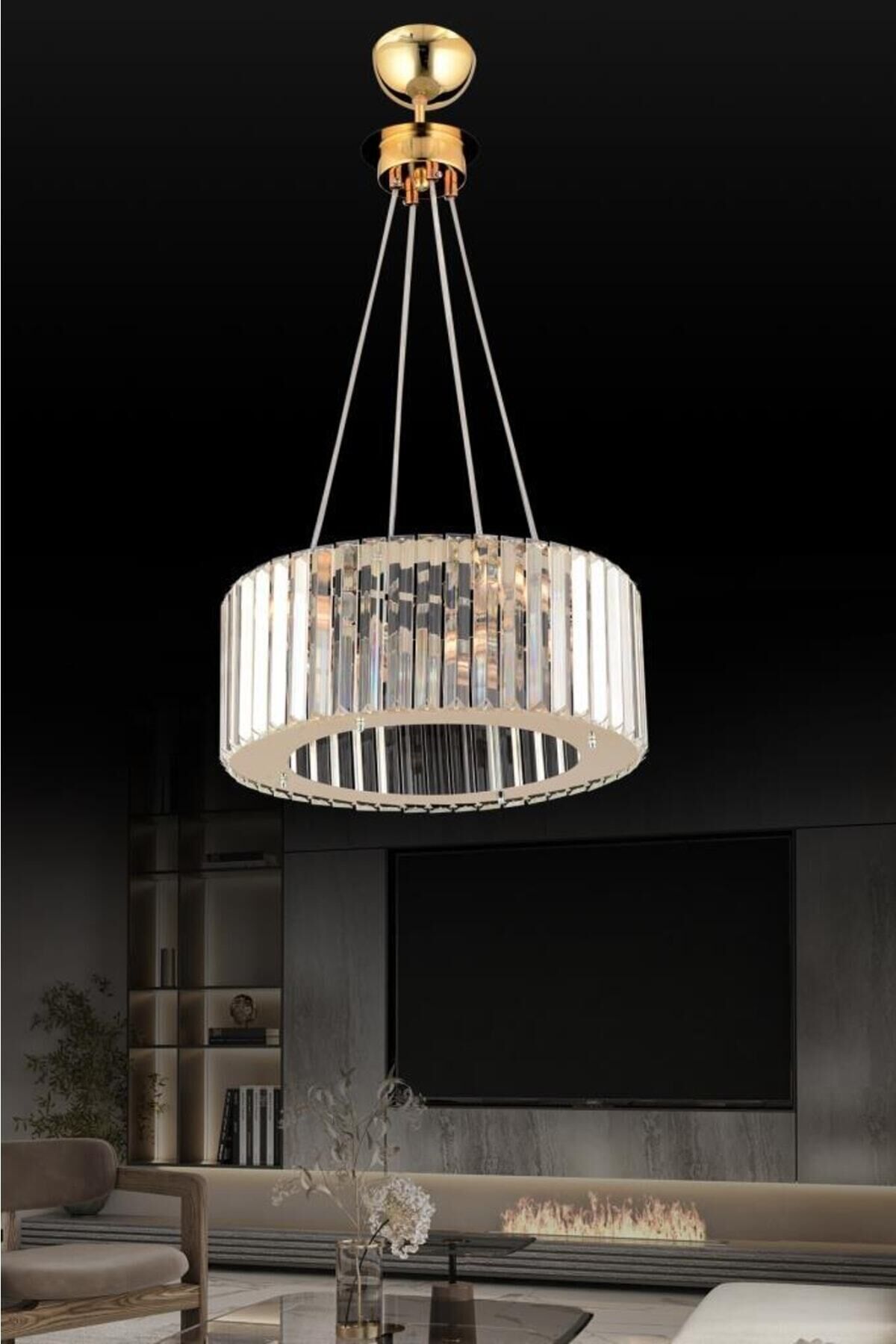 Lüx Elmas 35 Cm Gold Kristal Taşlı Avize