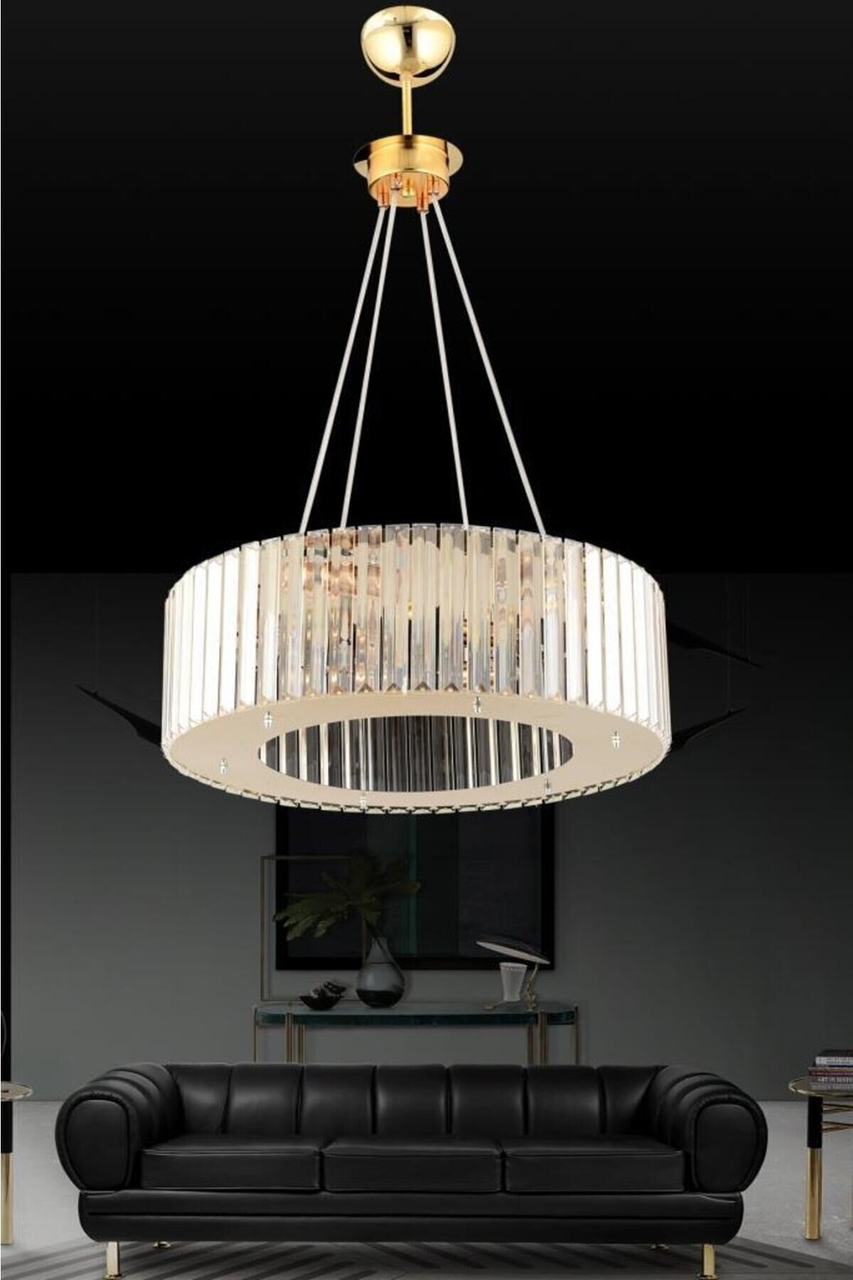 Lüx Elmas 45 Cm Gold Kristal Taşlı Avize