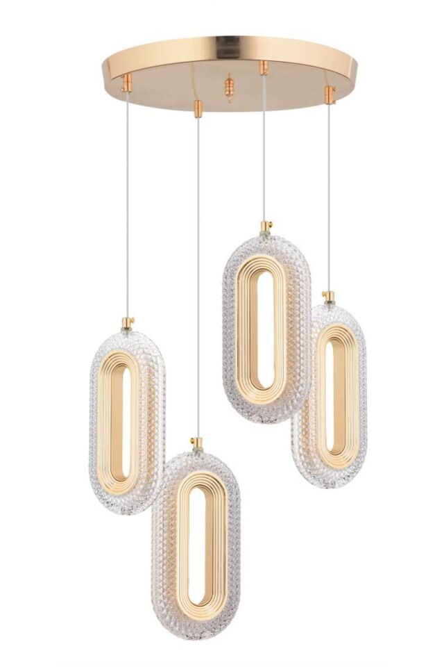 İstanbul Avize Beta 4'lü Gold Ledli Modern Kumandalı 3 Renk Led Avize