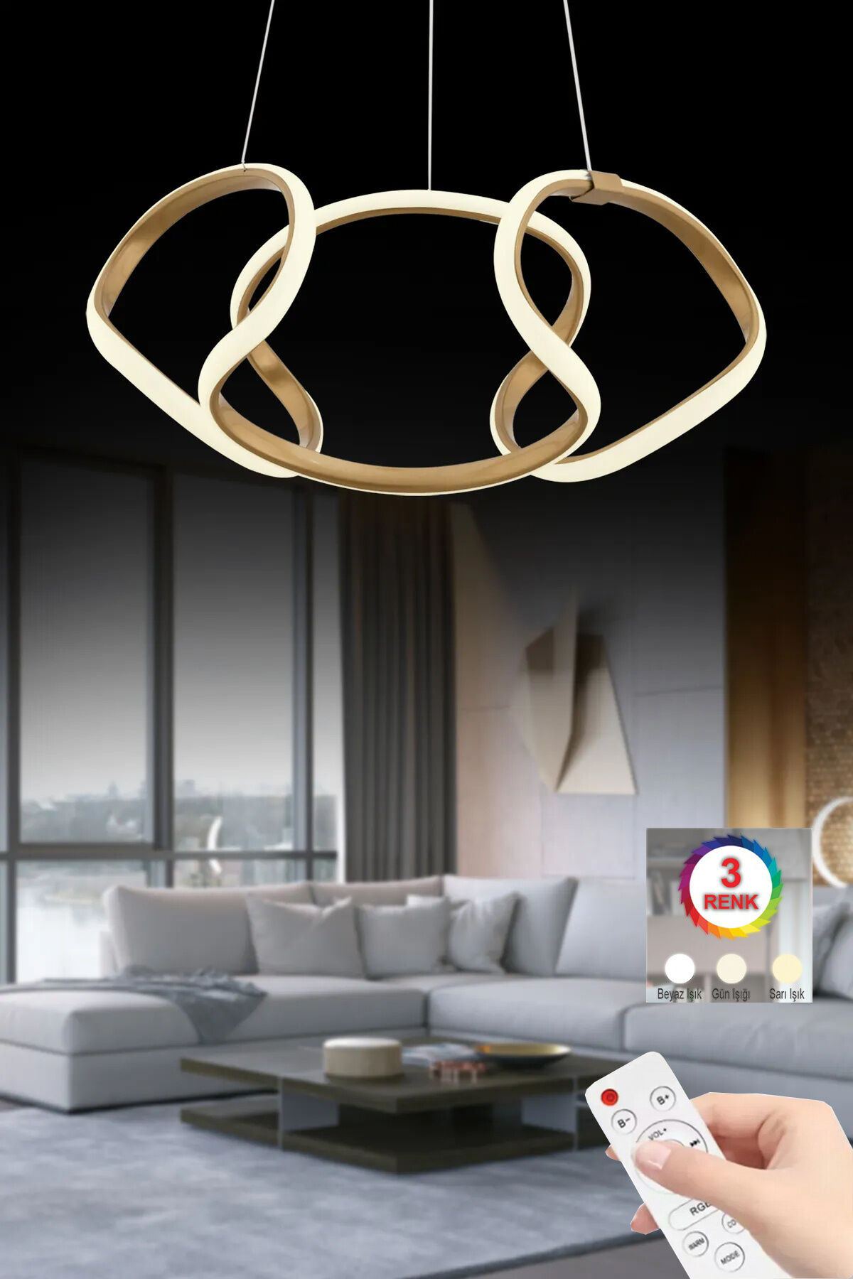 İstanbul Avize Damla Eskitme Kumandalı 3 Renk Kumandalı Ledli Modern Led Avize