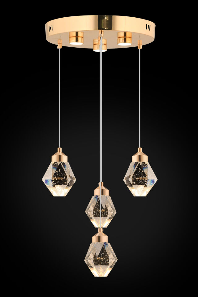 İstanbul Avize Kabarcıklı Liya 4'lü Gold Kumandalı Ledli Modern 3 Renk Led Avize