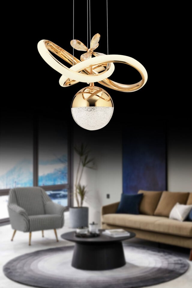 İstanbul Avize Begonvil Gold 3 Renkli Ledli Modern Lüx Led Avize