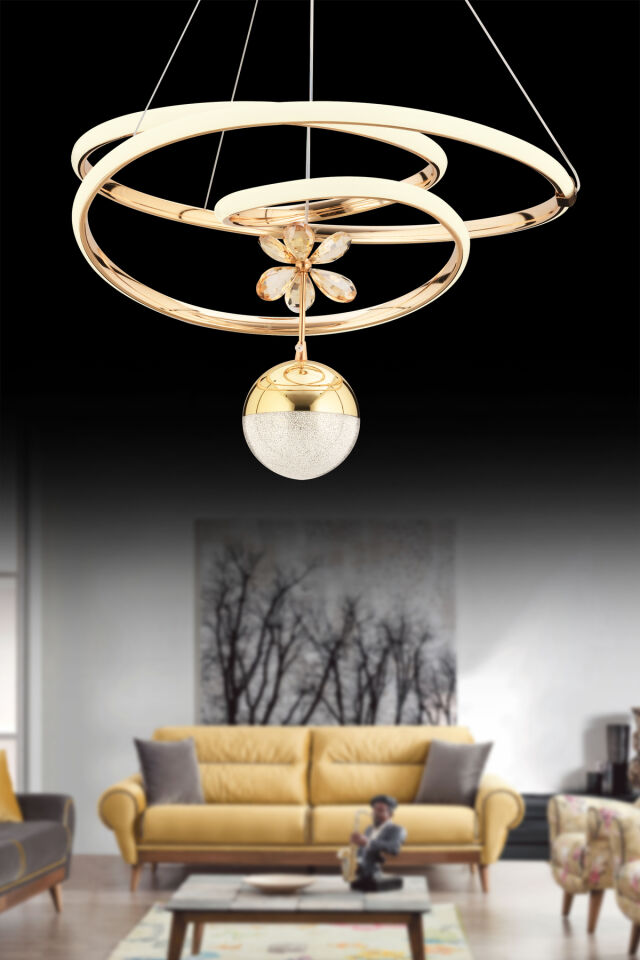İstanbul Avize Gold Cherry Beyaz Power Ledli Modern Led Avize