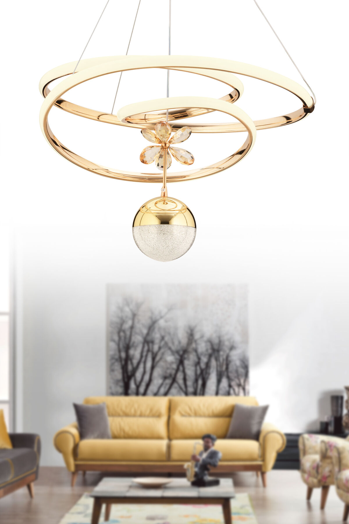 İstanbul Avize Gold Cherry Beyaz Power Ledli Modern Led Avize
