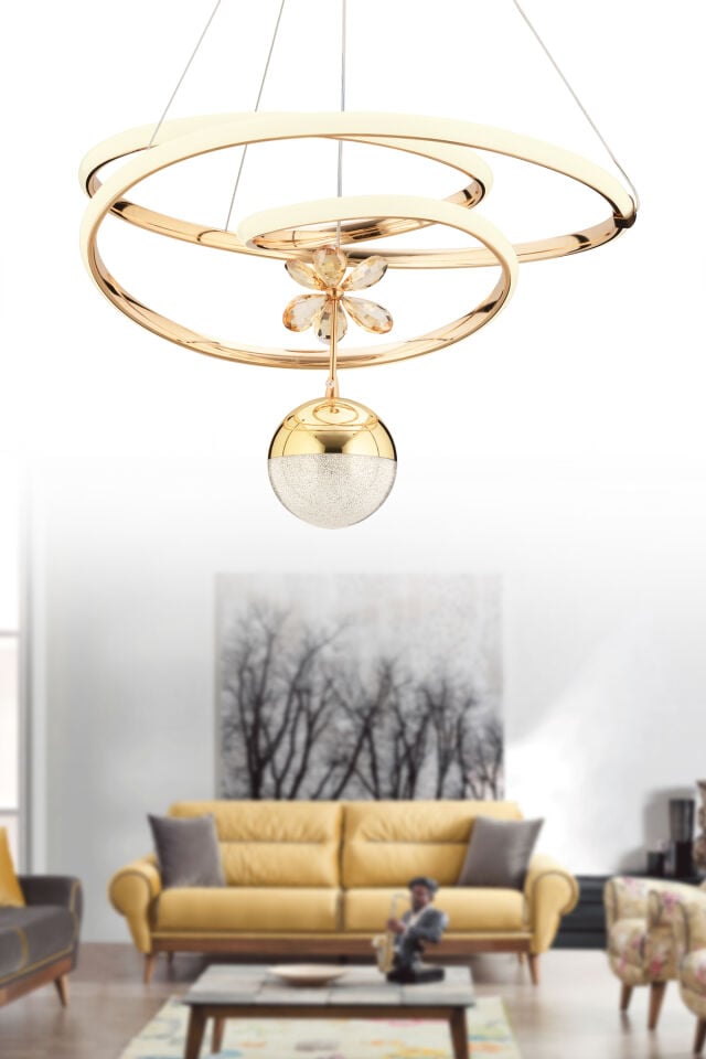 İstanbul Avize Gold Cherry Beyaz Power Ledli Modern Led Avize