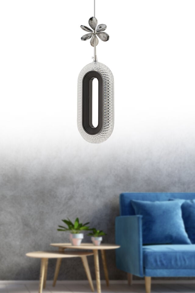 İstanbul Avize Led Alfa Tekli Siyah 3 Renk Ledli Kristal Taşlı Modern Led Avize