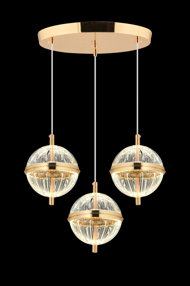 Küre 3'lü Gold 3 Renk Gold Led Modern Ledli Avize