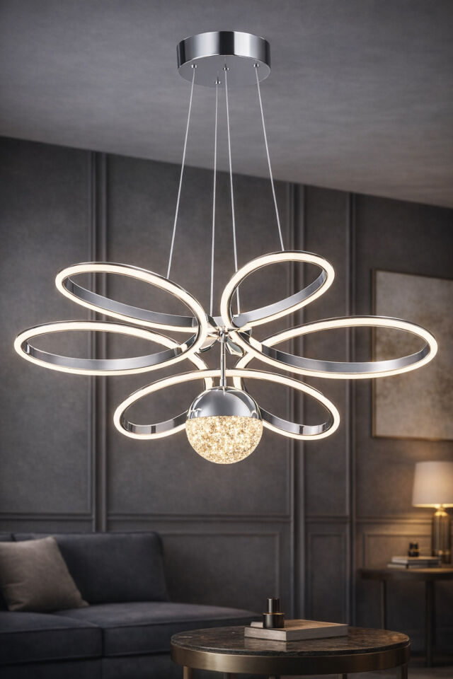 Papatya Gümüş 3 Renk Ledli Modern Led Salon Mutfak Oda Hol Avize