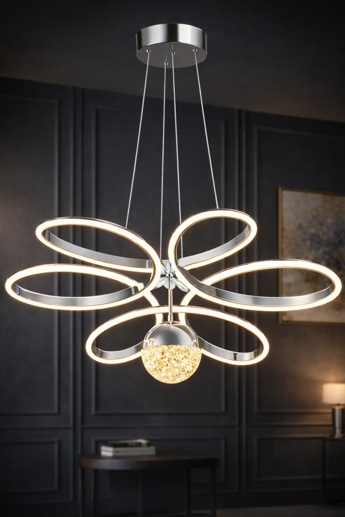 Papatya Gümüş 3 Renk Ledli Modern Led Salon Mutfak Oda Hol Avize