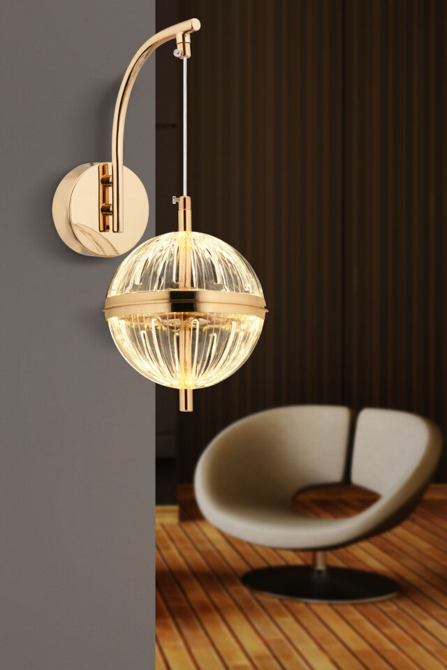 Küre Aplik Tekli Gold Ledli Modern 3 Renk Led Aplik