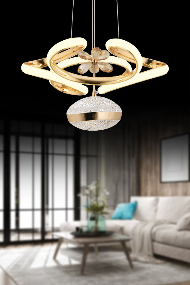 Lina Tekli Gold Dreon Kasalı 3 Renk Kumandalı Ledli Modern Led Avize