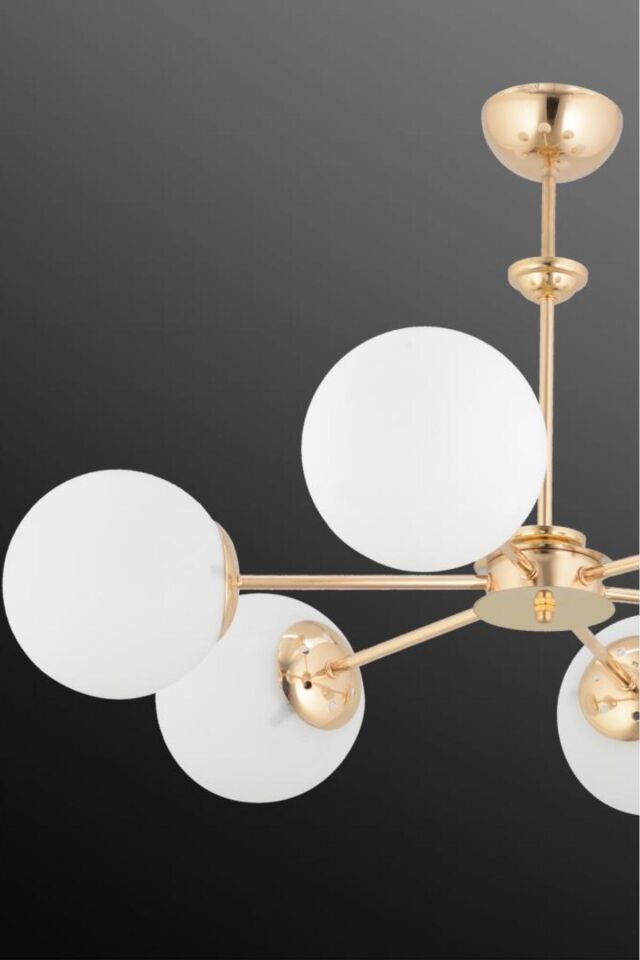 Nisa 6'li Gold Beyaz Glop Camlı Avize