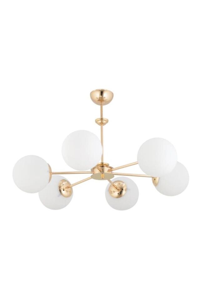 Nisa 6'li Gold Beyaz Glop Camlı Avize