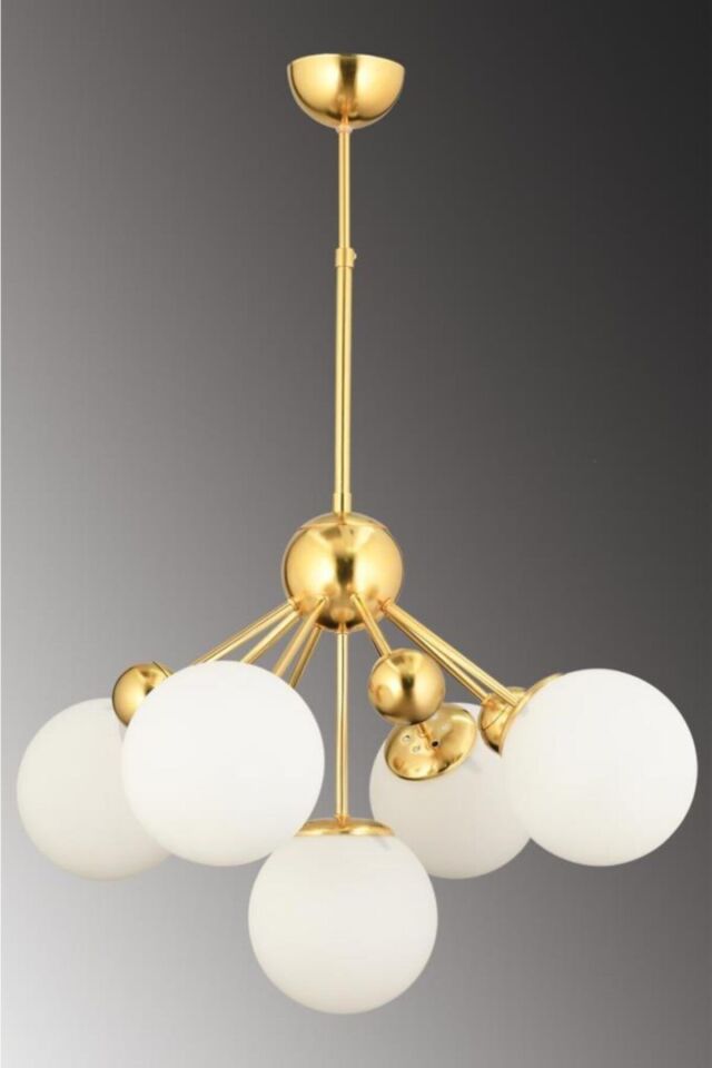 Larin 5'li Gold Beyaz Glop Camlı Avize