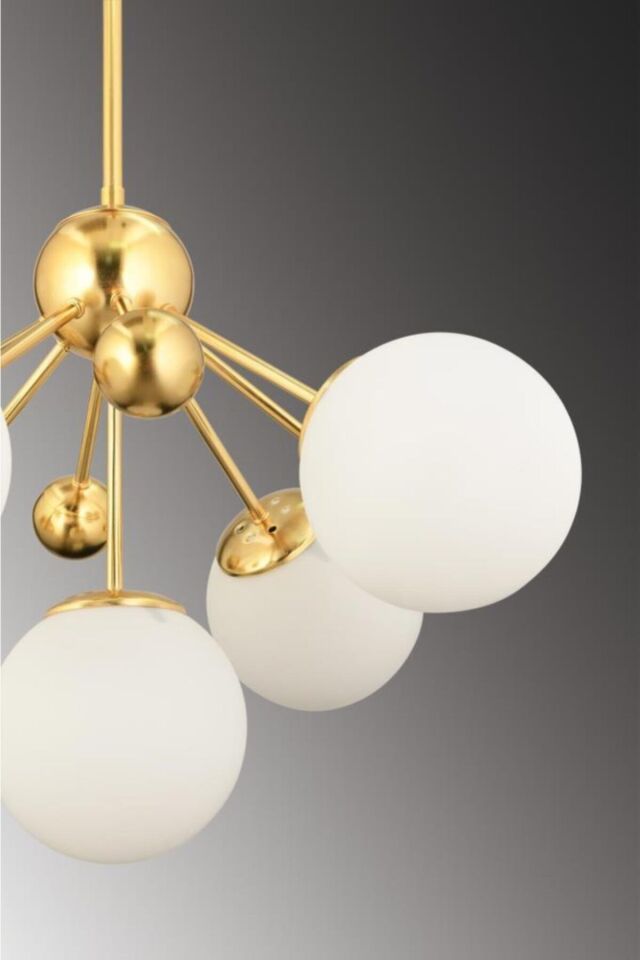 Larin 5'li Gold Beyaz Glop Camlı Avize