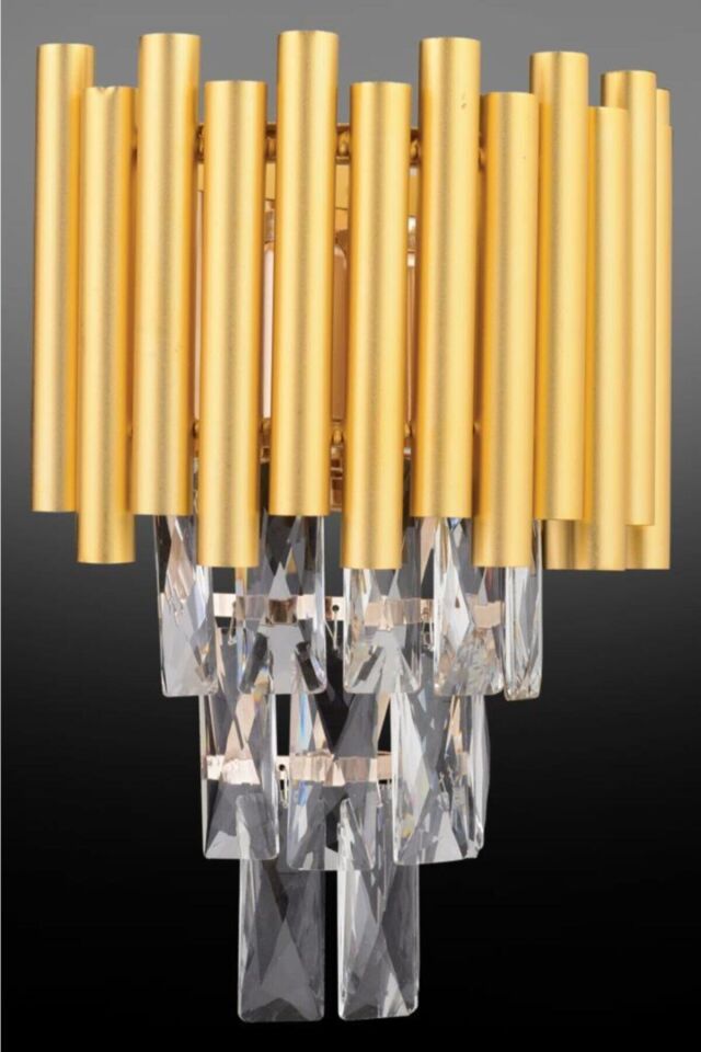 Gold Kare Kristal Taşlı Aplik
