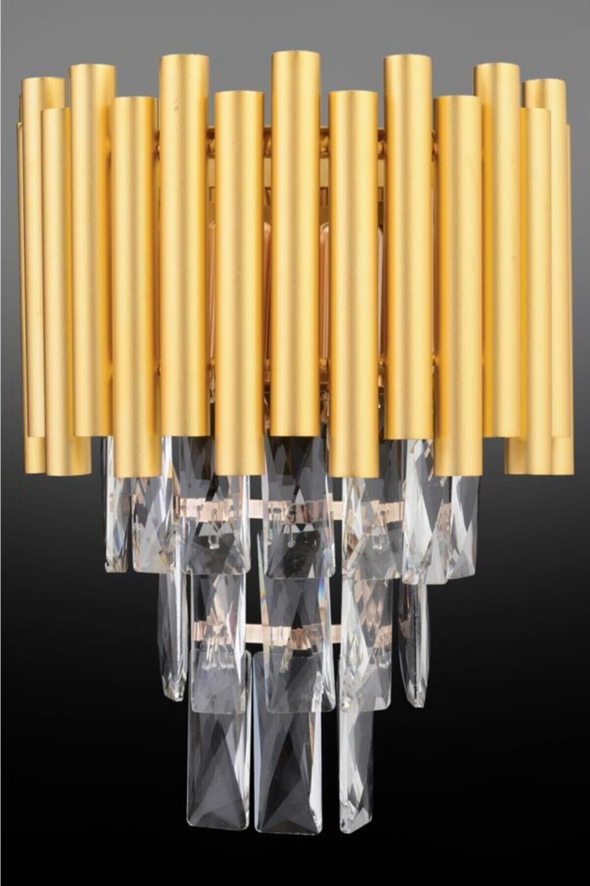 Gold Kare Kristal Taşlı Aplik