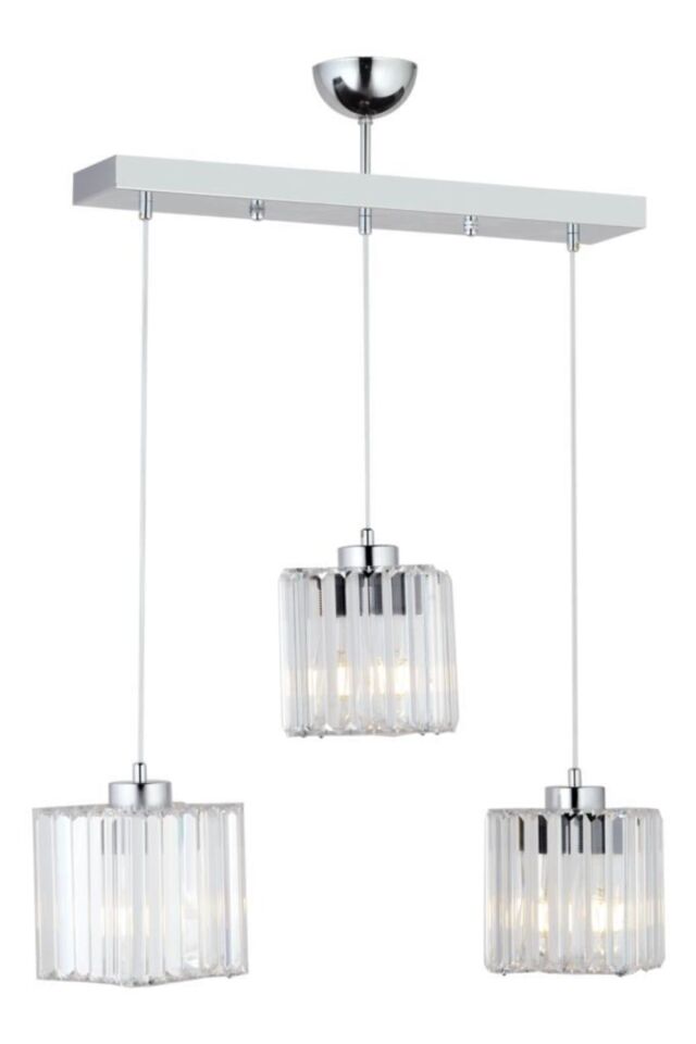 Sardunya 3'lü Krom Kristal Taşlı K-01 Avize