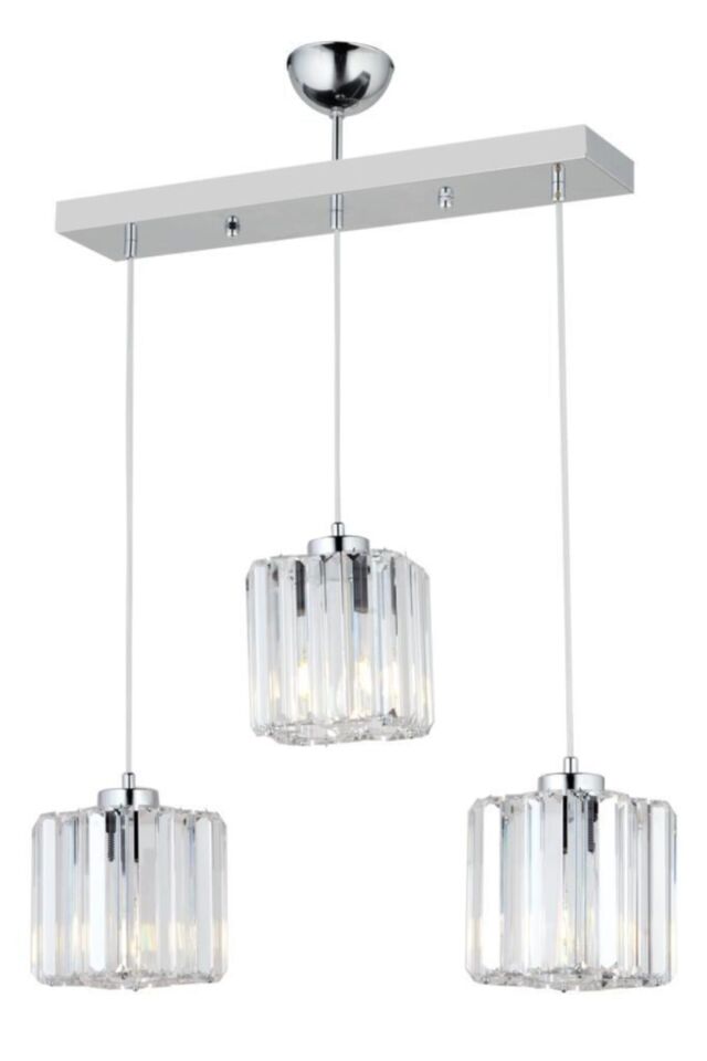 Sardunya 3'lü Krom Kristal Taşlı K-01 Avize