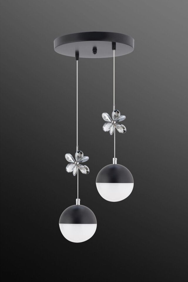 Kelebek 2'li Siyah Modern 3 Renk Led Avize