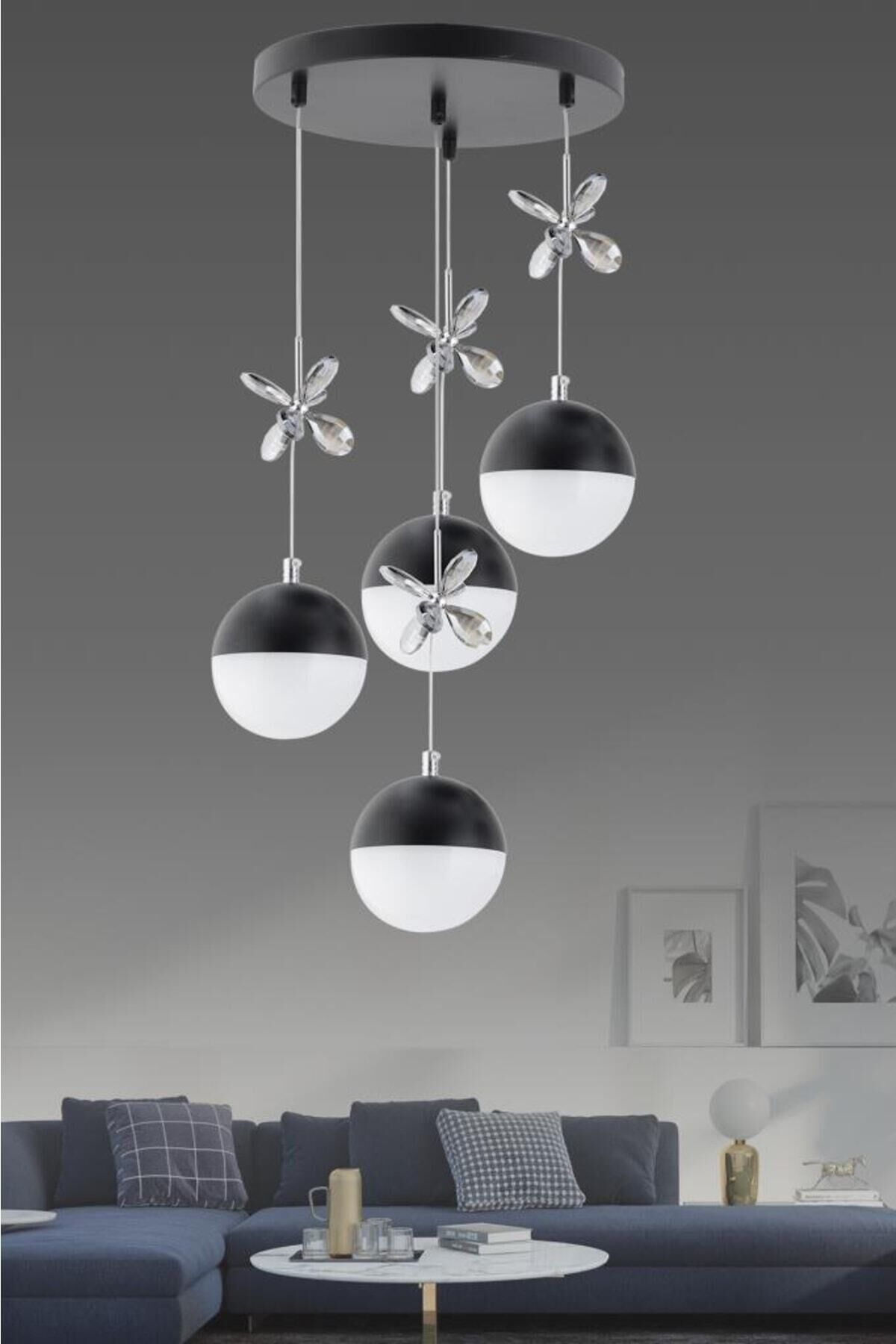 Kelebek 4'lü Siyah Modern Lüx Ledli Modern Led Avize