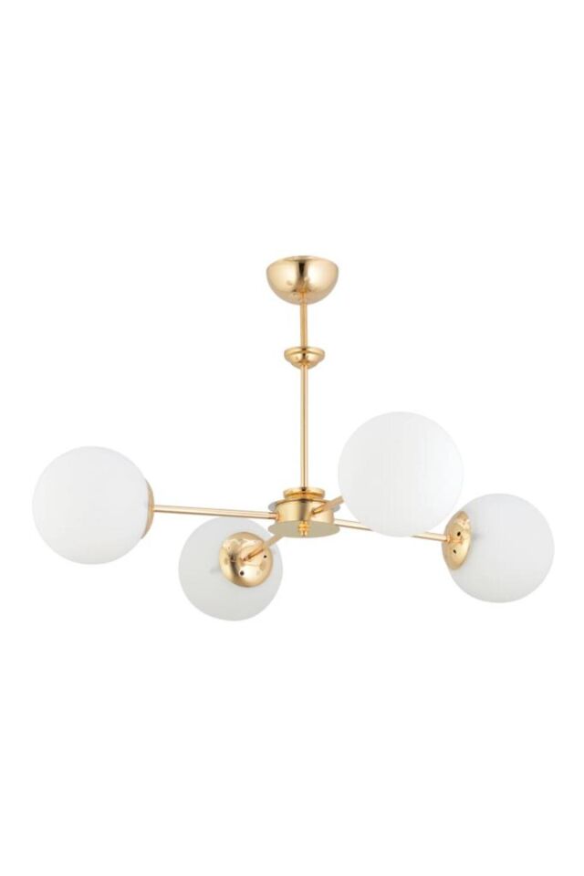 Nisa 4'lü Gold Beyaz Glop Camlı Avize