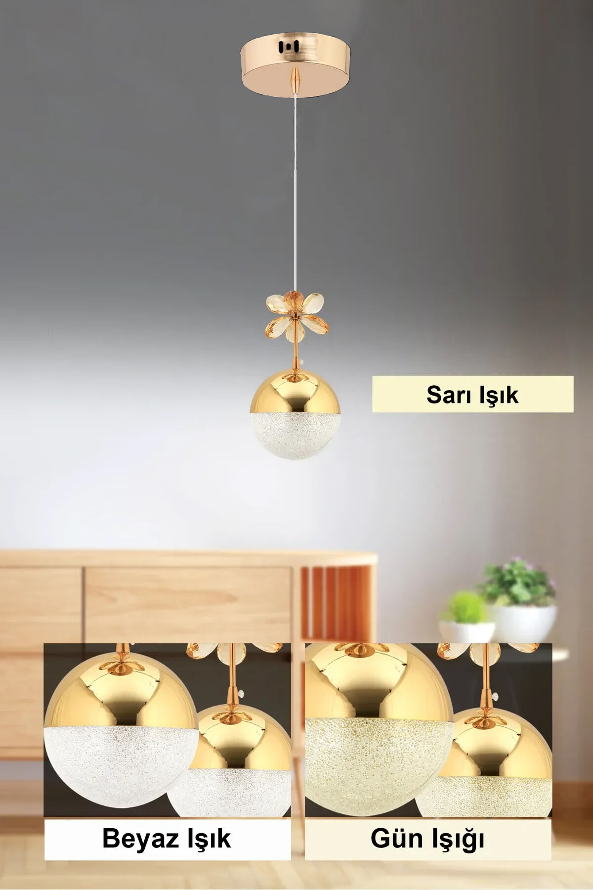 Kelebek Tekli Gold 3 Renk Ledli Modern Led Avize