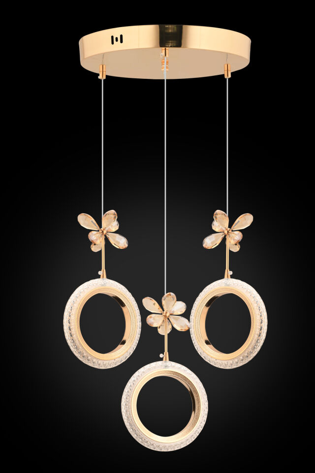 Halka 3'lü Gold Kumandalı 3 Renk Ledli Modern Led Avize